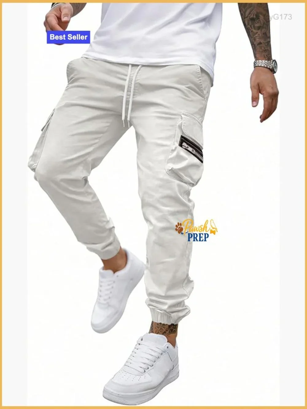Tapered Cargo Joggers Cotton Chino Pants Drawstring Hiking Twill with Zipper